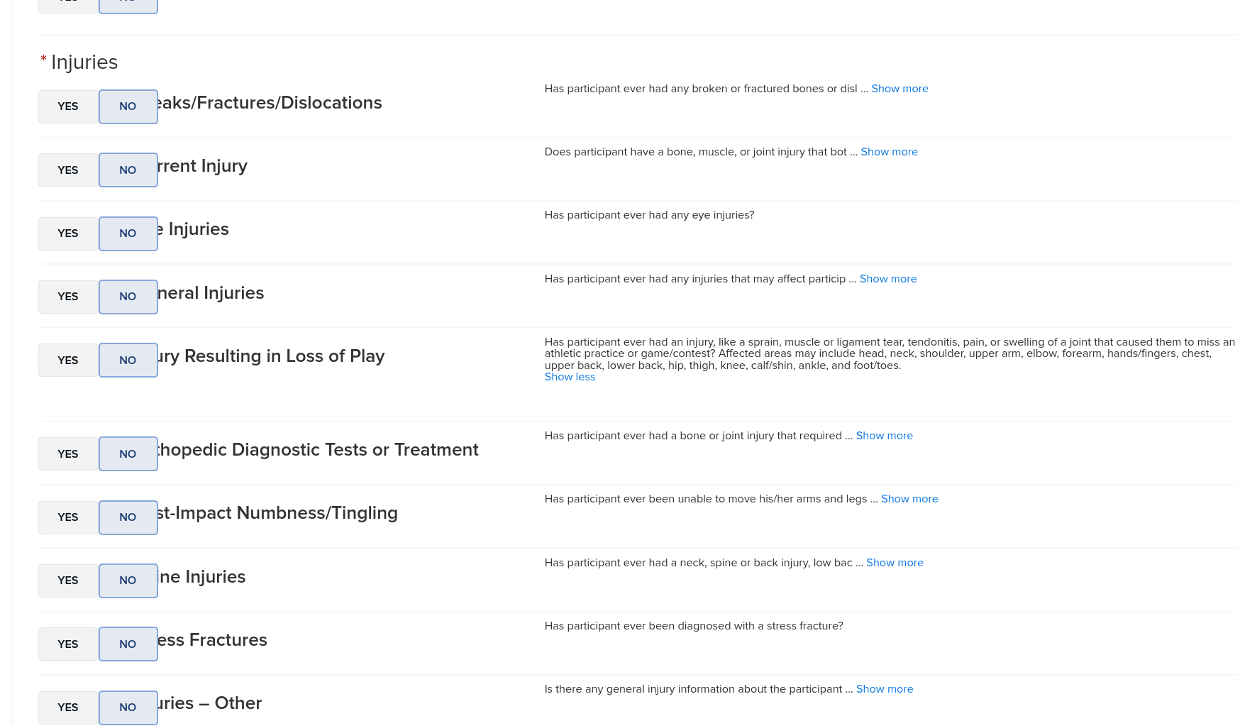 Questions about injuries